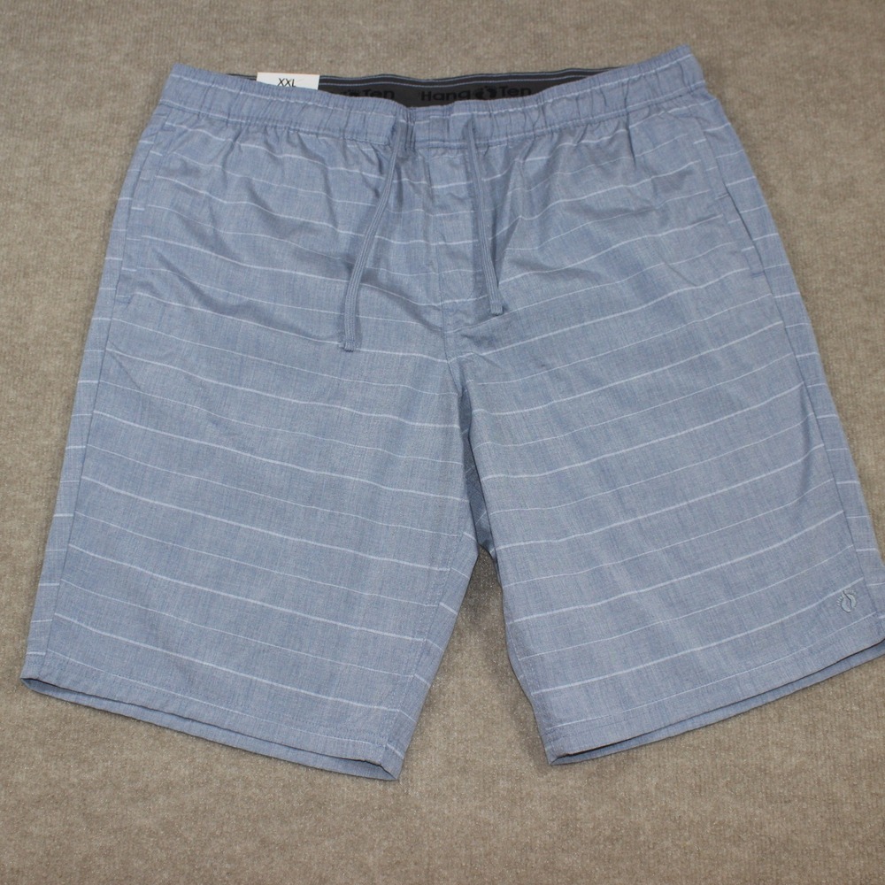 Hang Ten Mens XXL Light Blue Striped Elastic Waist Drawstring Casual Shorts NWT